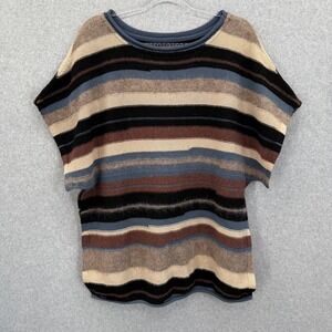 GUDRUN SJODEN Cotton-Wool-Mohair-Alpaca Striped Pullover Poncho Sweater L/XL